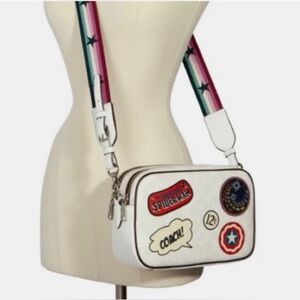 Coach authentic Spider-Man Marvel White Bag with Patches. NWOT limited edition